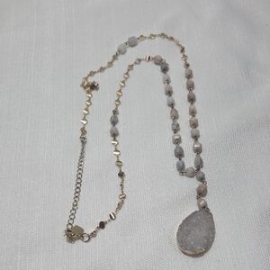 Park Lane "STARLING" NECKLACE w/ Gold + Agate & Quartz Pendant NWOT